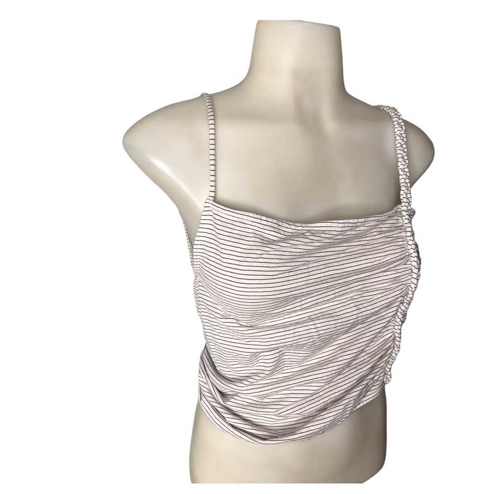 Zara | Black and white striped crop top ruched side detail